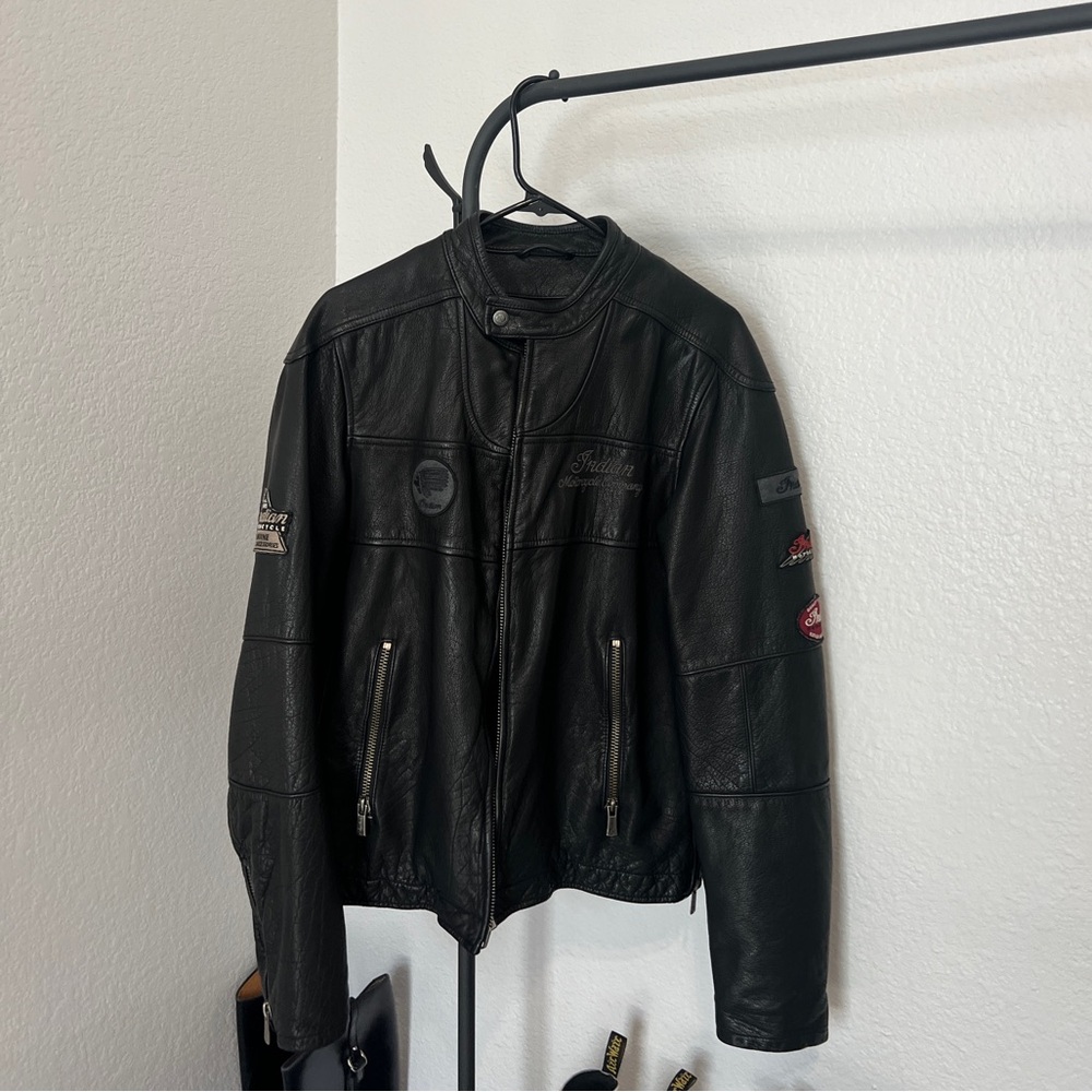 Small Indian genuine leather biker jacket with patches